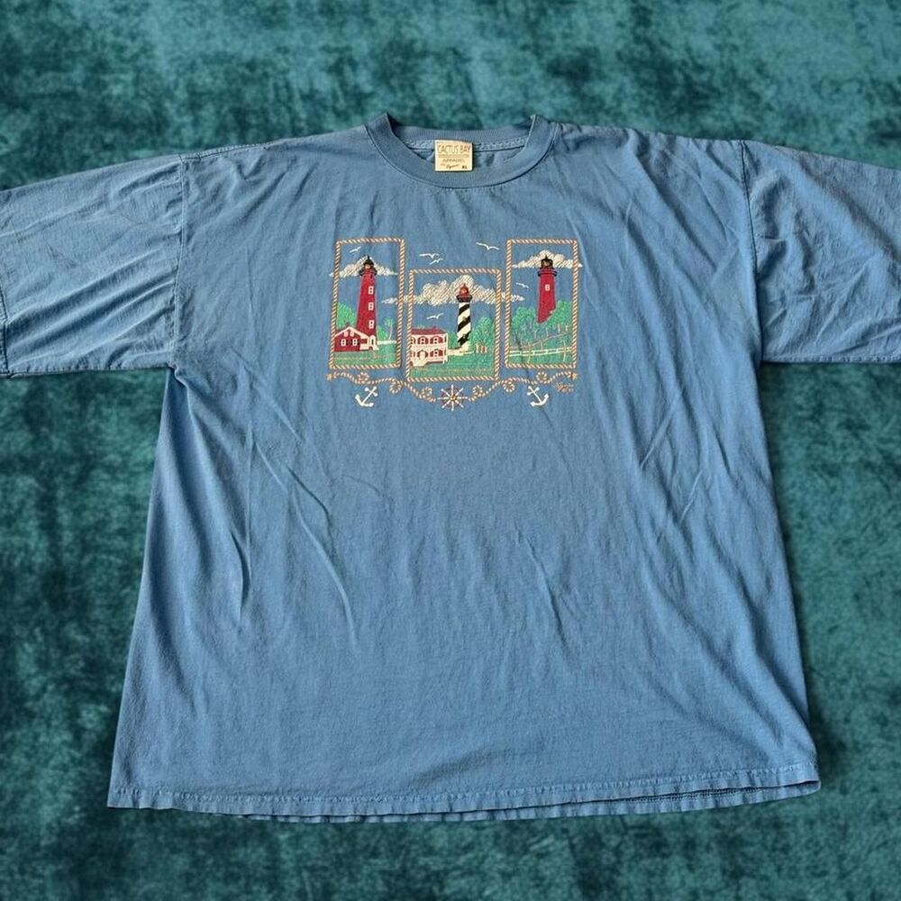 Vintage Cactus Bay Coastal Grandfather Lighthouse Graphic Tee XL⁠